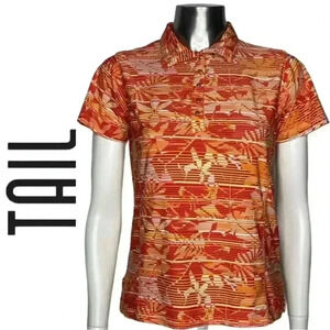 Tail Golf Shirt Hawaiian Print Golf Shirt Orange Yellow White Small